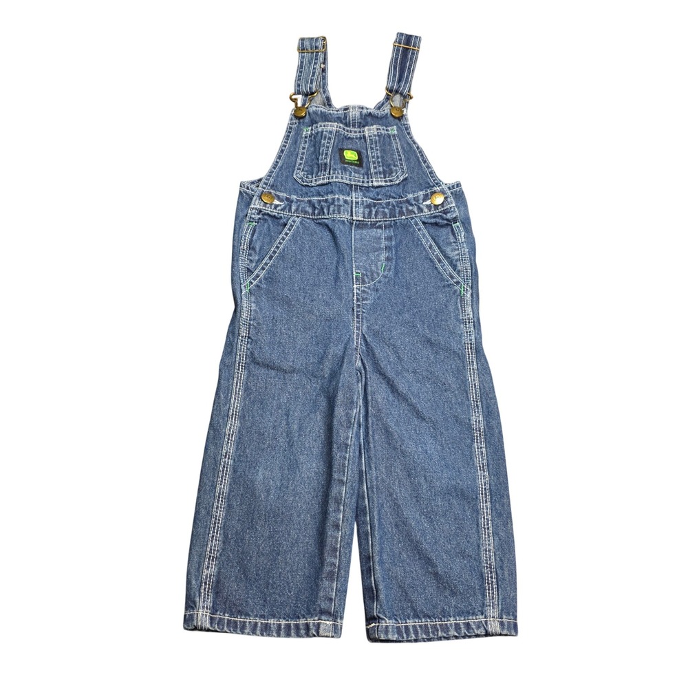 John Deere‎ Toddler Boys Denim Overalls Tractor Logo Blue Cotton Bibs Size 2T